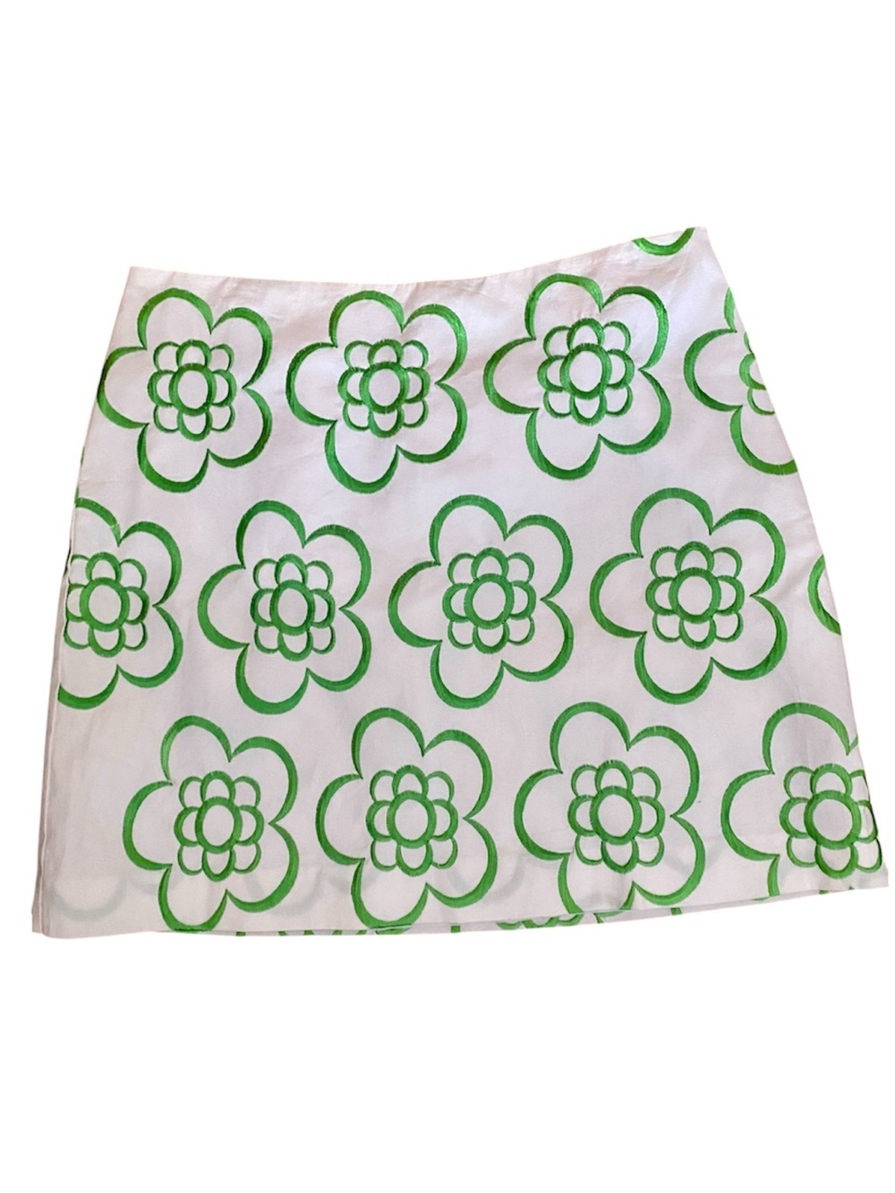 NWT Bandolino Green White Embroidered Floral A Line Mini Skirt Size 6